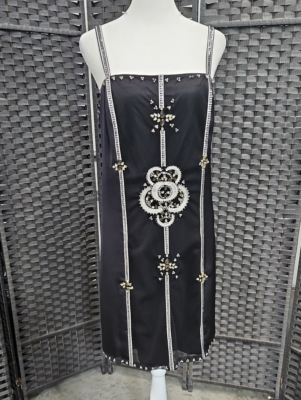 NWT Size 10 Black Thin Strap Beaded Cocktail Dress White House Black Market